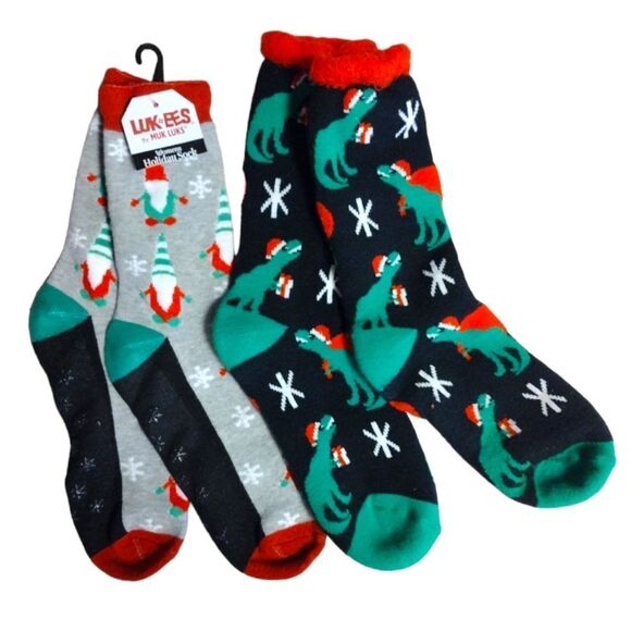 Hot Topic Dinosaurs and Muk Luks Gnomes Fleece Socks Bundle NEW - Picture 1 of 15
